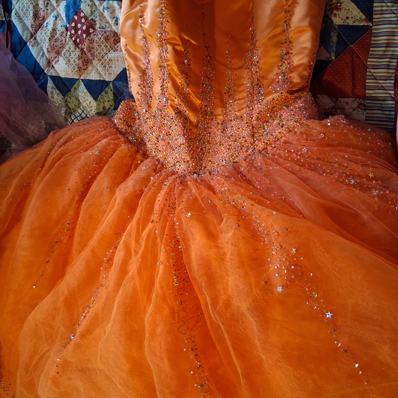 Elegant Orange Kids Formal Dress with Sparkling Details